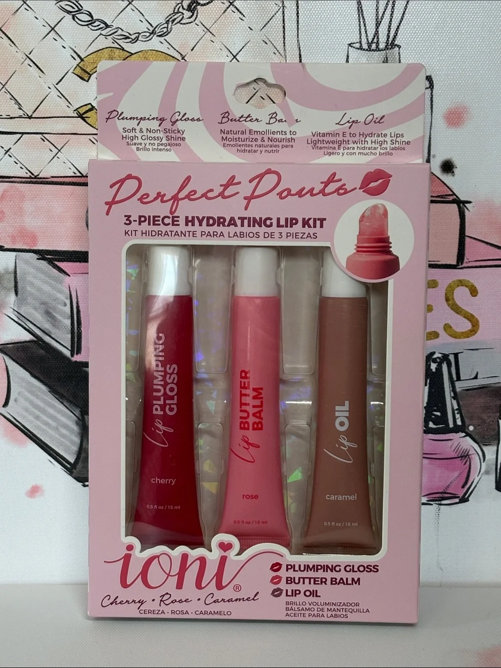 Perfect Pouts 3-Piece Hydrating Lip Kit — Cherry, Rose & Caramel